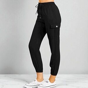 Love Tree Black High Rise Crop Linen Blend Jogger Cargo Pants in Small